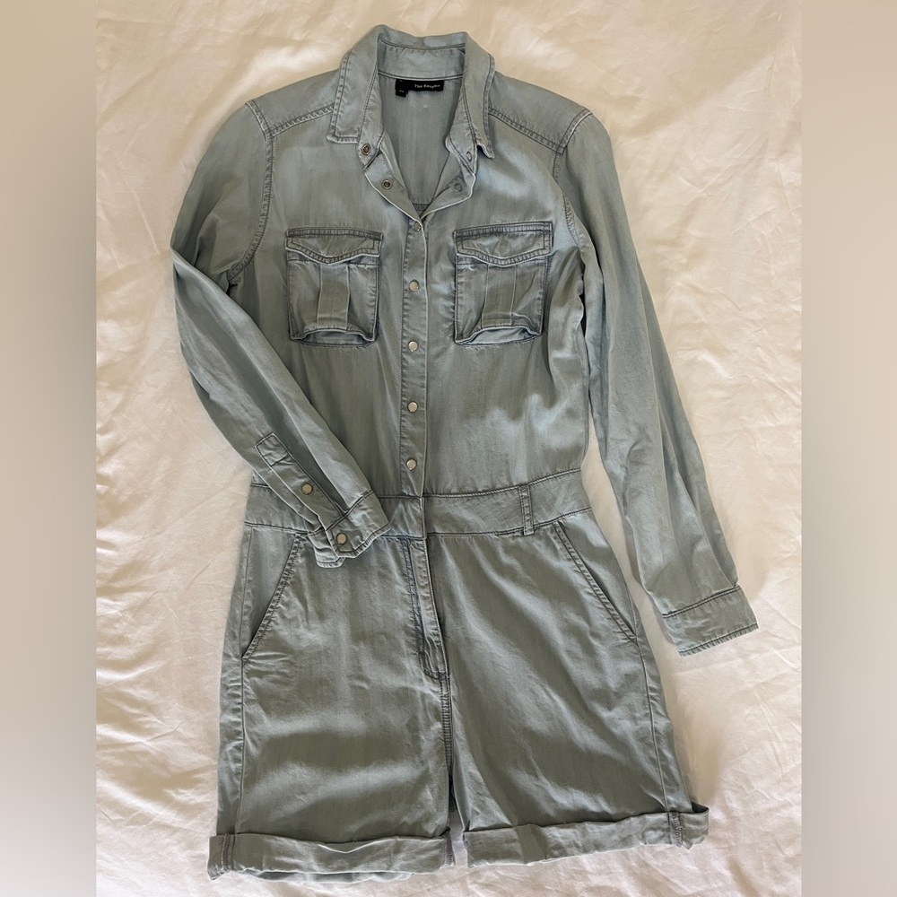 The Kooples long sleeve denim lyocell romper XS